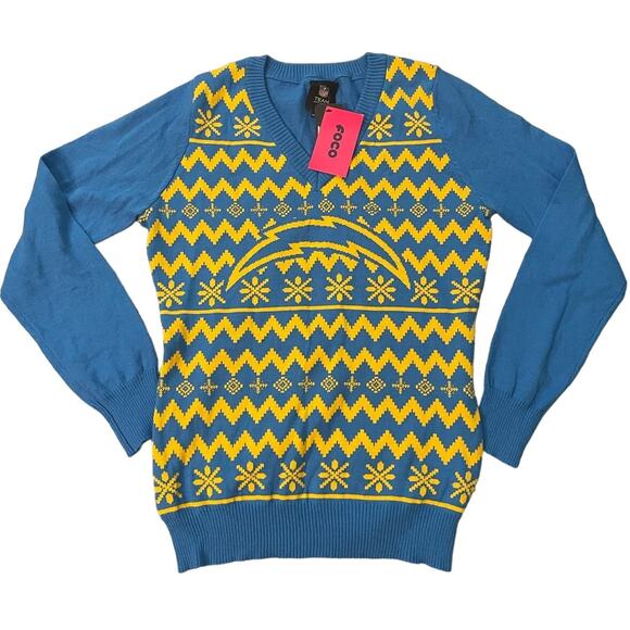 NFL Sweaters - Newt NFL Los Angeles Chargers Womens Size M Blue Yellow Ugly Sweater